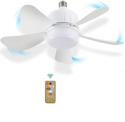 16.53" Dimmable LED Socket Fan Light, Small Ceiling Fan with Light and Remote, Screw-In for E27 Base, 6 White Blades for Bedroom, Kitchen, Small Rooms