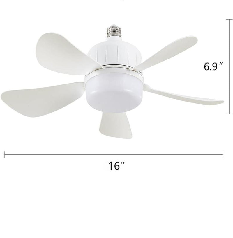 16.53" Dimmable LED Socket Fan Light, Small Ceiling Fan with Light and Remote, Screw-In for E27 Base, 6 White Blades for Bedroom, Kitchen, Small Rooms