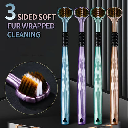 Triple Sided Toothbrush with Soft Bristles for Adults - Men and Women Can Use Household Toothbrushes - Scrape Tongue Coating