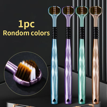 Triple Sided Toothbrush with Soft Bristles for Adults - Men and Women Can Use Household Toothbrushes - Scrape Tongue Coating