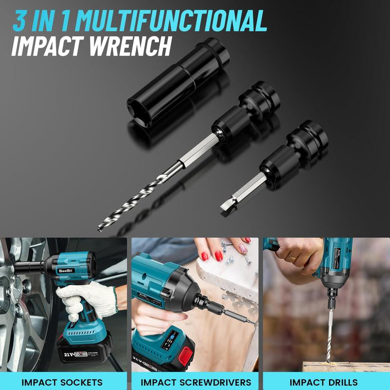 Llave de Impacto Inalámbrica Seesii 1/2" – 260 Ft-Lbs, Motor Brushless, 2 Baterías y Accesorios